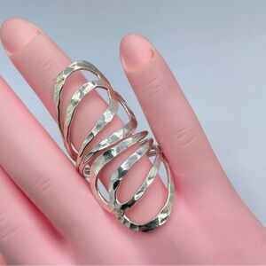 Vintage Mexico Silver Overlay Ring Multi Band Modernist Open Statement